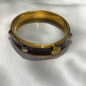 Henri Bendel- Bangle Bracelet Brown And Gold Signature Clasp And Rivets